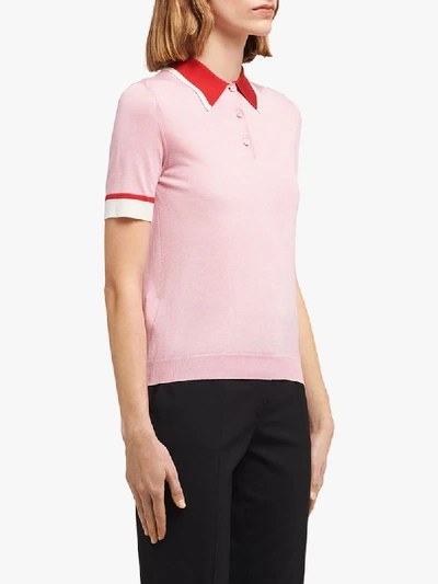 Shop Prada Pointed Collar Polo Shirt In Pink