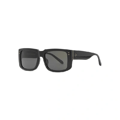 Shop Linda Farrow Luxe Morrison Black Rectangle-frame Sunglasses