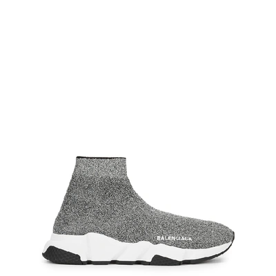 Shop Balenciaga Speed Silver Stretch-knit Sneakers