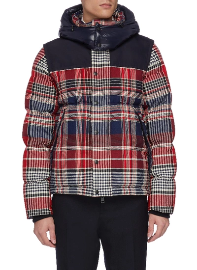 Shop Moncler 'kerleo' Detachable Sleeve Tartan Plaid Down Puffer Jacket In Multi-colour