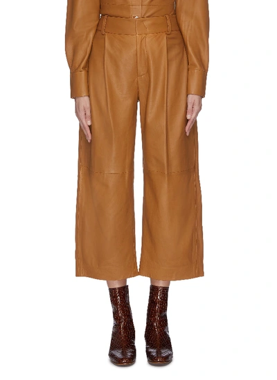 Shop Vince Cropped Wide Leg Leather Pants In Brown