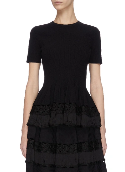 Shop Alexander Mcqueen Ruffle Hem Knitted Top In Black