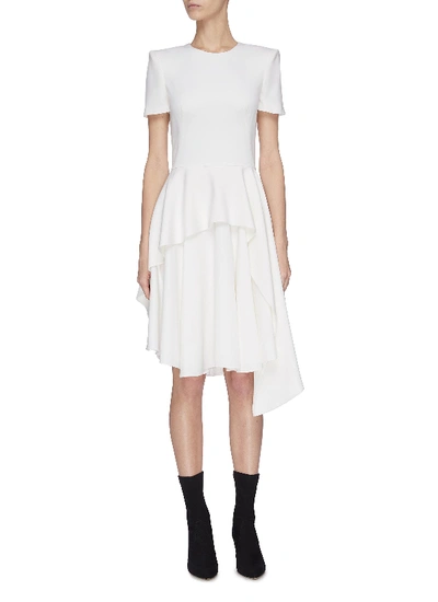 Shop Alexander Mcqueen Asymmetric Ruffed Hem Dress In White