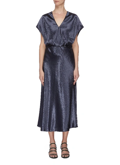Shop Vince Flutter Sleeve Metallic Dress In Blue