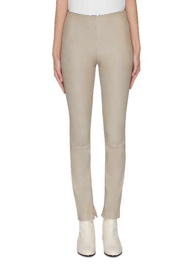 Shop Theory Zip Leg Leather Leggings In Neutral