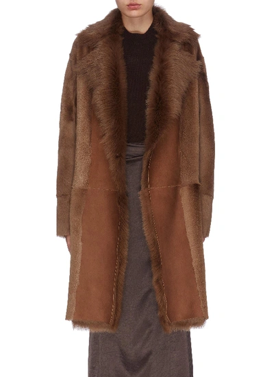 Shop Theory 'jathan' Lambskin Shearling Panelled Coat In Brown