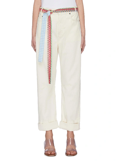 Shop Mira Mikati Tribal Embroidered Belt Jeans In Neutral