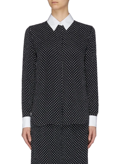 Shop Theory Contrast Collar And Cuff Polka Dot Shirt In Black