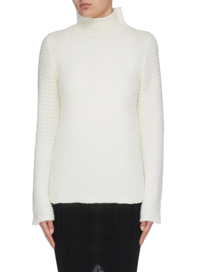 Shop Helmut Lang 'ghost' Rib Knit High Neck Sweater In White