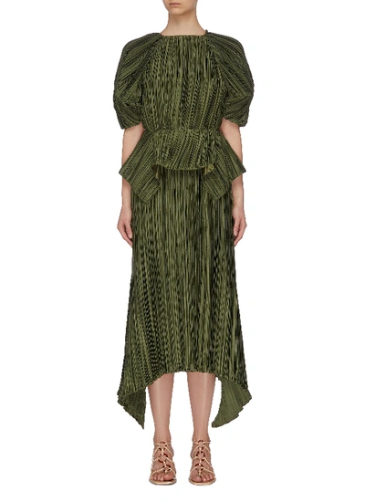 Shop Cult Gaia Puffy Sleeve Cut Out Back Pleated Midi Dress In Green
