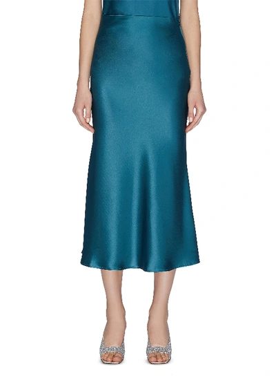 Shop Galvan 'valetta' Satin Midi Skirt In Blue
