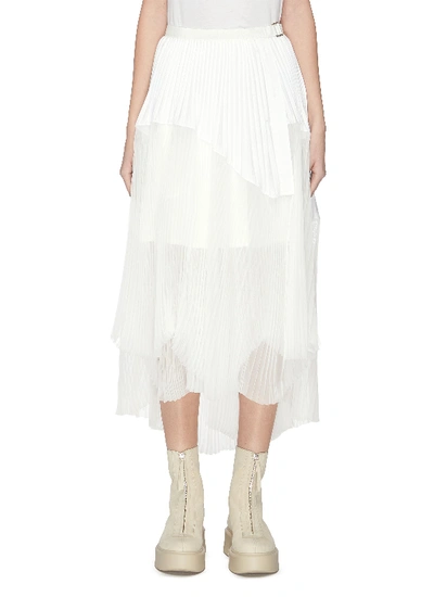 Shop Sacai Wrap Pleated Chiffon Hem Skirt In White