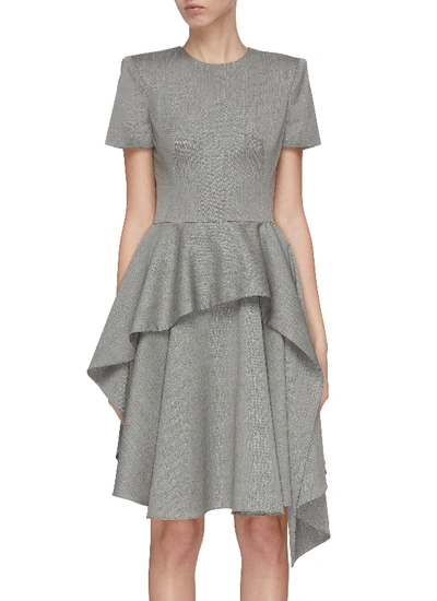 Shop Alexander Mcqueen Asymmetric Ruffle Hem Tailored Dress In Grey