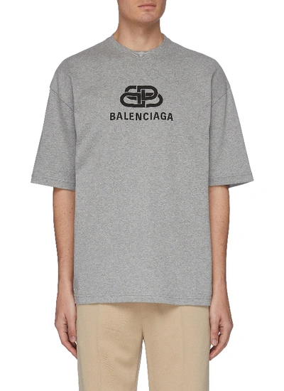 Shop Balenciaga Bb' Logo Print Oversized T-shirt In Grey