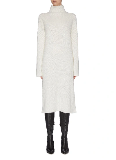 Shop The Row 'moa' High Neck Wool-cashmere Rib Knit Dress In White
