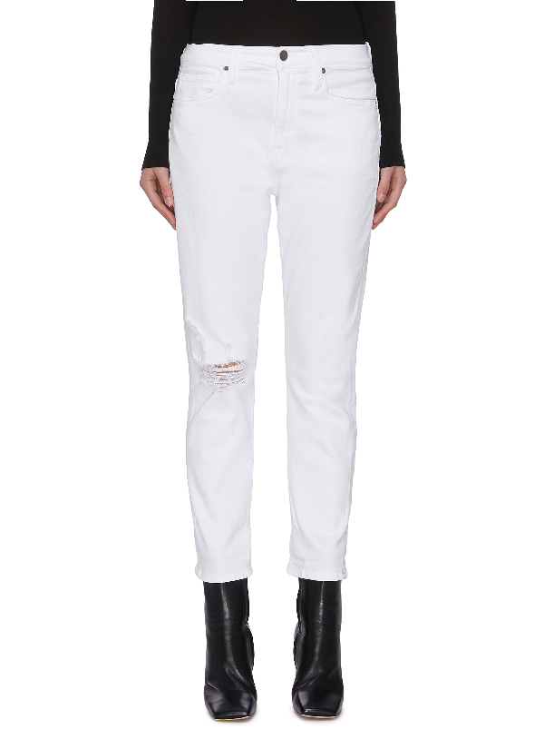 Frame Women's Le Beau Distressed High-rise Straight-leg Jeans In Blanc ...
