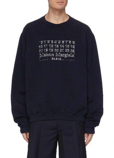 Shop Maison Margiela Graphic Print Knit Sweatshirt In Blue