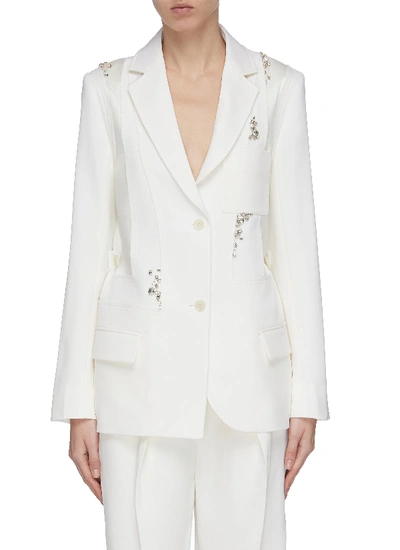Shop Jw Anderson Crystal Embellished Patchwork Panelled Blazer In White