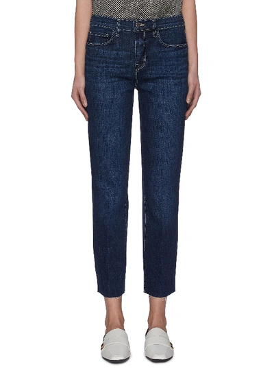 Shop L Agence 'sada' Frayed Hem Crop Slim Fit Jeans In Blue