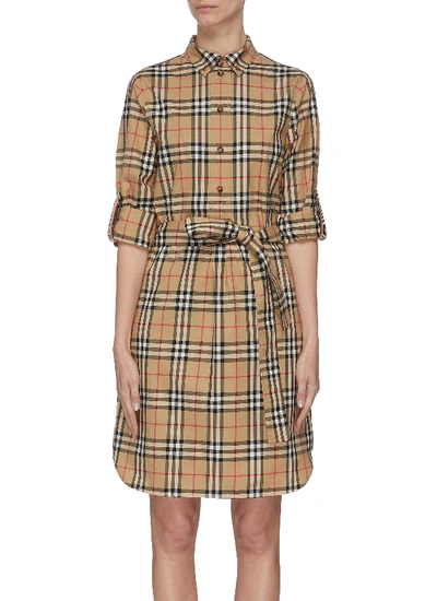 Shop Burberry Archive Check Shirt Dress In Neutral