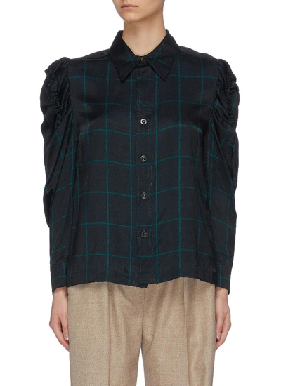 Shop Toga Puff Sleeve Check Print Shirt In Multi-colour