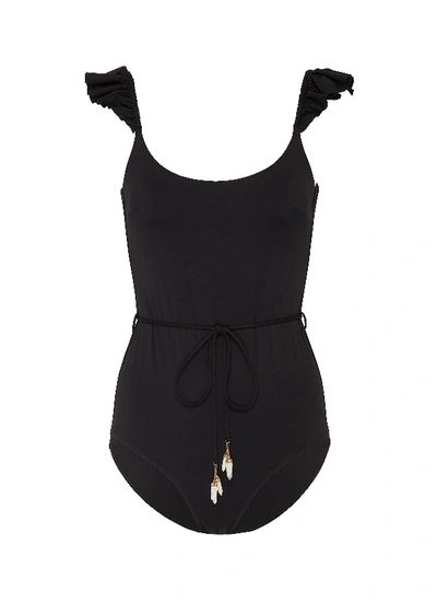 Shop Zimmermann 'bonita' Frill Shoulder Swimsuit In Black