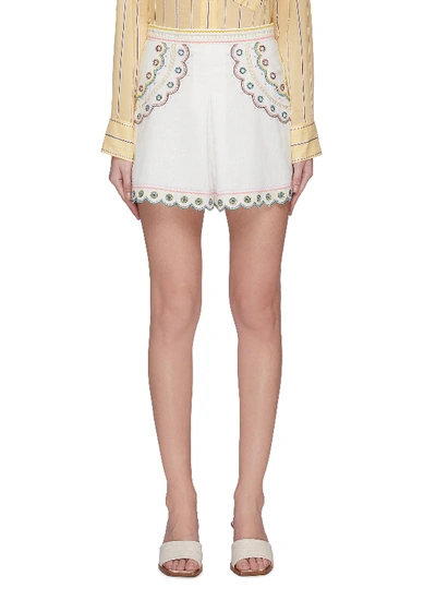 Shop Zimmermann 'peggy' Graphic Embroidered Shorts In White