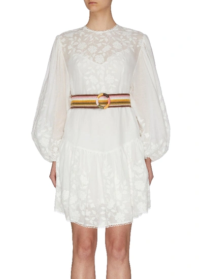 Shop Zimmermann 'zinnia' Belted Applique Mini Dress In White