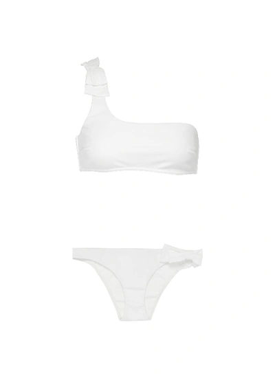 Shop Zimmermann 'peggy' One Shoulder Bow Bikini In White