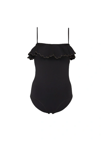 Shop Zimmermann 'edie' Frill Bandeau Swimsuit In Black