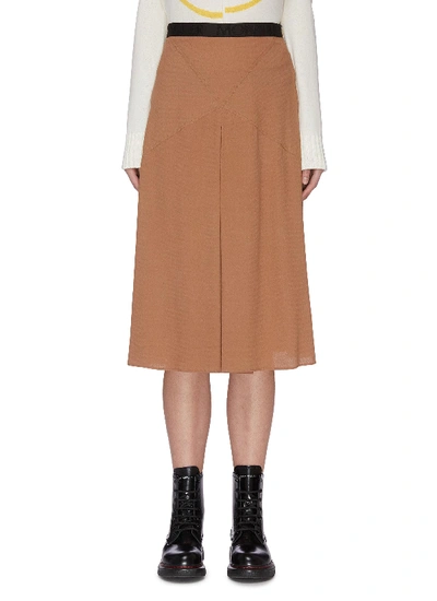 Shop Moncler Flared Sheer Crepe Midi Skirt In Brown