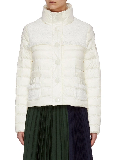 Shop Moncler 'lunaire' Contrast Fabric Mock Neck Puffer Jacket In White