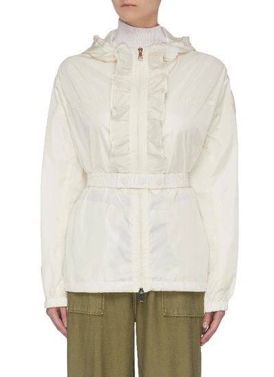 Shop Moncler 'cinabre' Ruffle Belted Windbreaker In White