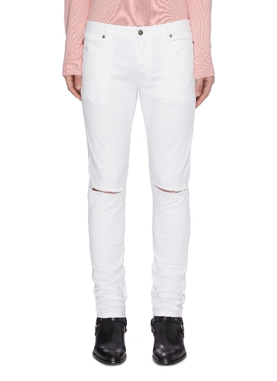 Shop Balmain Distressed Soft Wash Jeans In White