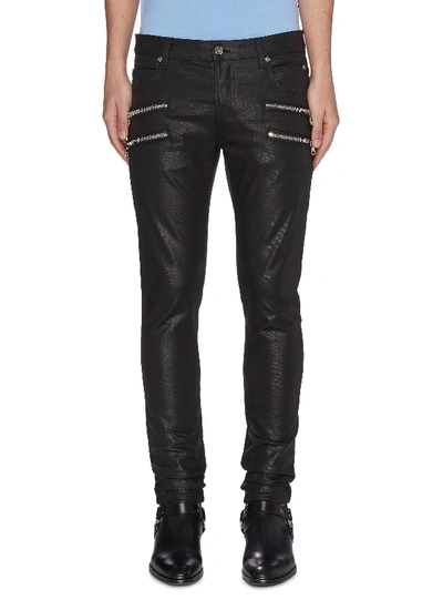 Shop Balmain Zip Detail Skinny Jeans In Black