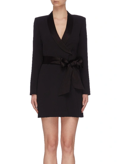 Shop Alice And Olivia 'mona' V Neck Sash Tie Dress In Black