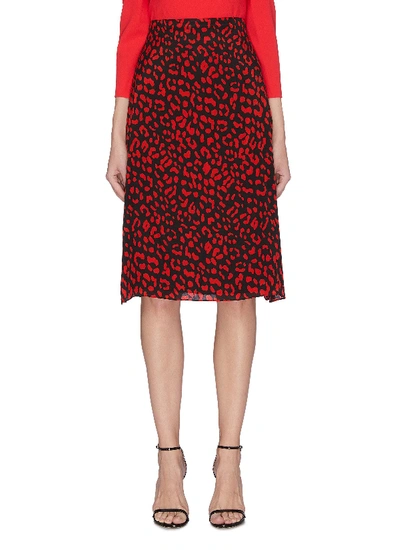 Shop Alice And Olivia 'sula' Leopard Print Silk Skirt In Red