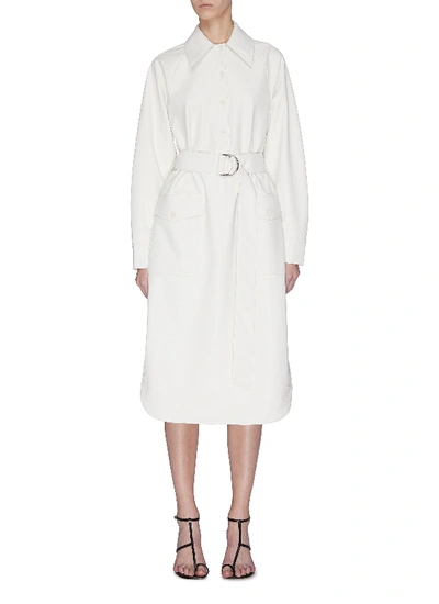 Shop Tibi Belted Faux Leather Shirt Dress In White