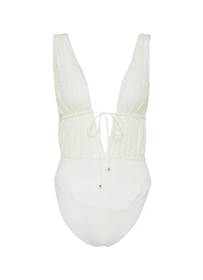 Shop Jonathan Simkhai 'shelley' Lace One Piece Swimsuit In White
