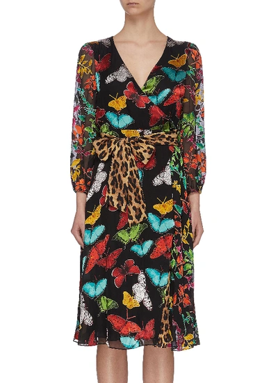 Shop Alice And Olivia 'jesse' Butterfly Leopard Print Belted Wrap Dress