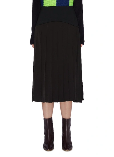 Shop Victoria Beckham Contrast Panel Pleated Skirt In Black