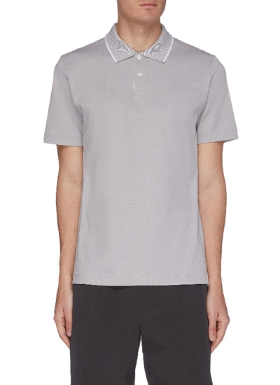 Shop Theory Piqué Cotton Polo Shirt In Grey