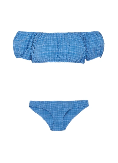 Shop Lisa Marie Fernandez 'leandra' Square Neck Checked Bikini Set In Blue