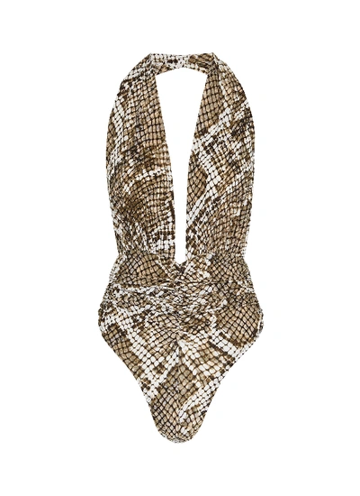 Norma Kamali Marissa Snake-print Slinky Halter One-piece Swimsuit In ...