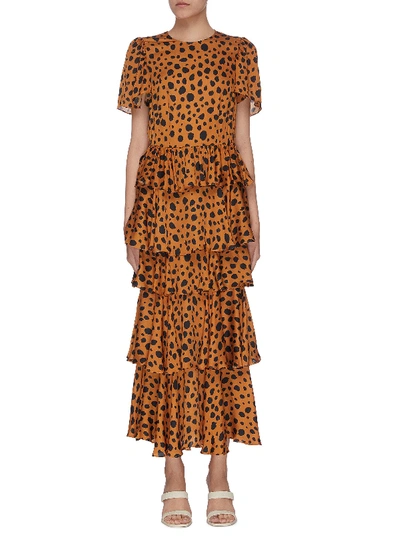 Shop Rhode 'serena' Ruffle Tier Midi Dress In Brown