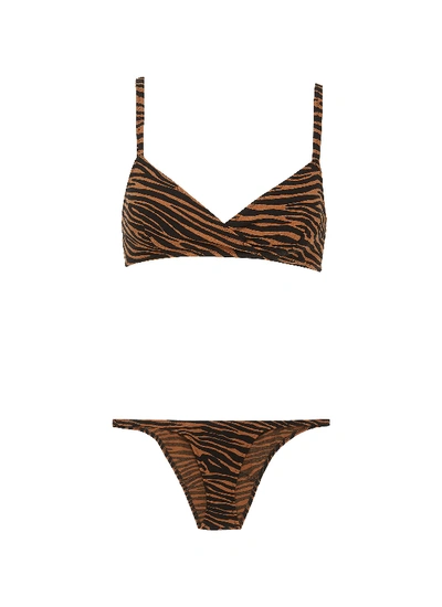 Shop Lisa Marie Fernandez 'yasmin' Crepe Bikini In Brown