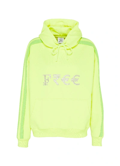 Shop Vetements Free' Silver-toned Embroidered Slogan Currency Hoodie In Yellow
