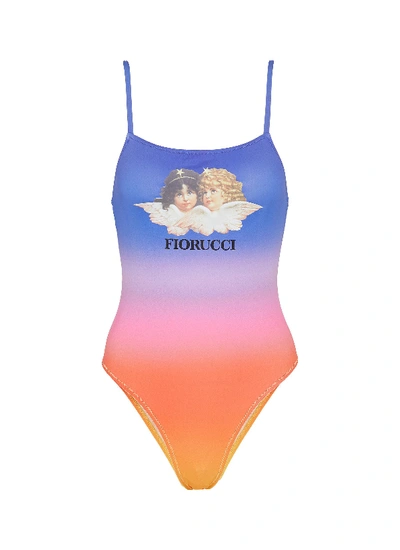 Shop Fiorucci Angel Print One Piece Swimsuit In Multi-colour