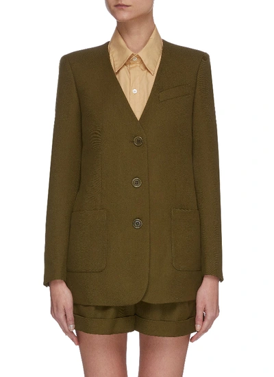 Shop Racil Oliver' Single Breast Collarless Drill Wool Jacket In Green