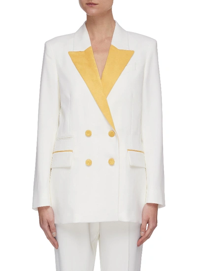 Shop Racil Fitted Double Breast Wool Tuxedo Jacket In White